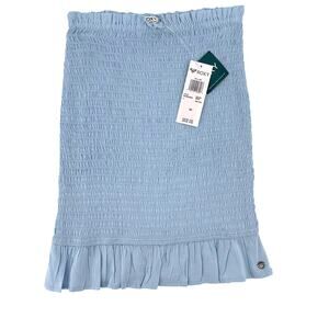 Roxy Tell Me Fitted Smocked Ruffle Hem Skirt Size XS Blue